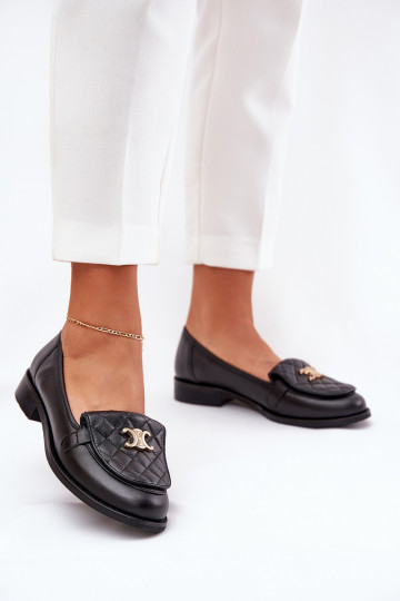 Mocassins de couro com detalhes dourados Laura Messi 2927 cor preta