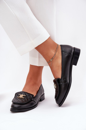 Mocassins de couro com detalhes dourados Laura Messi 2927 cor preta 2