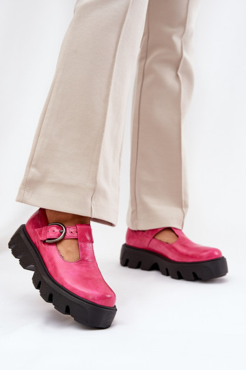 Sapatos de couro com efeito laca e fivelas Zazoo 20183 rosa