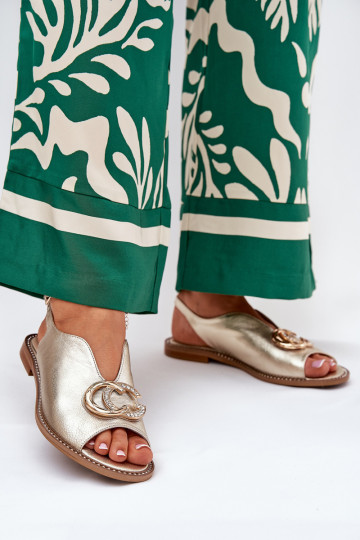 Sandálias femininas com salto largo com enfeites Laura Messi 2865 cor dourada