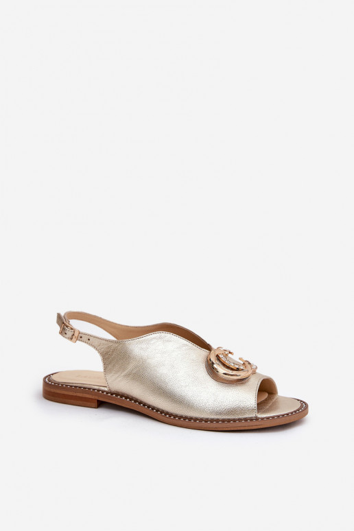 Sandálias femininas com salto largo com enfeites Laura Messi 2865 cor dourada Sandálias femininas com salto largo com enfeites Laura Messi 2865 cor dourada