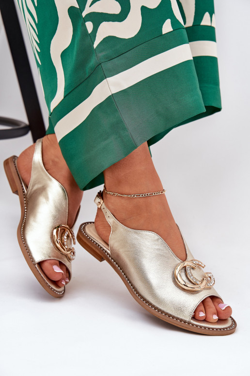 Sandálias femininas com salto largo com enfeites Laura Messi 2865 cor dourada Sandálias femininas com salto largo com enfeites Laura Messi 2865 cor dourada