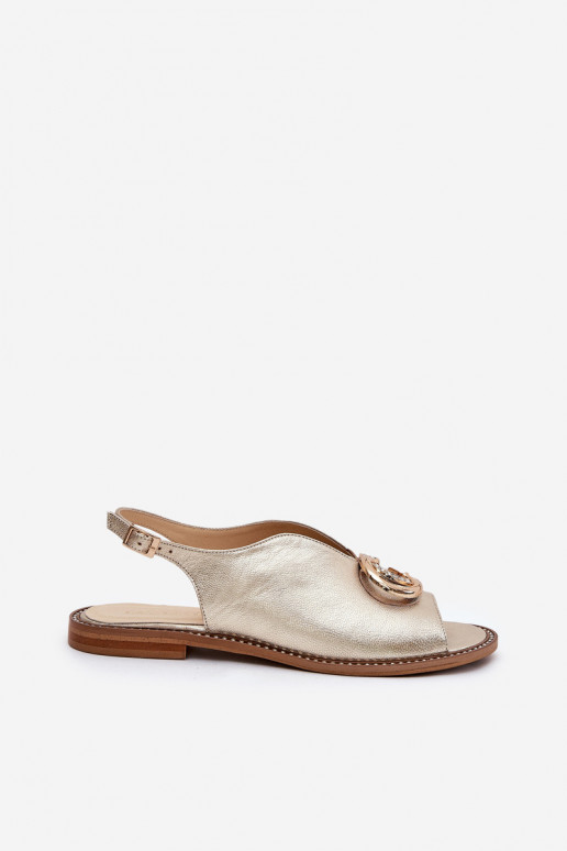 Sandálias femininas com salto largo com enfeites Laura Messi 2865 cor dourada Sandálias femininas com salto largo com enfeites Laura Messi 2865 cor dourada