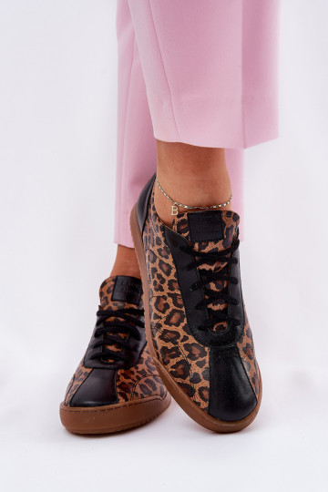 Pele tênis Feminino com padrões de pele de leopardo Laura Messi 2935 cor marrom 2