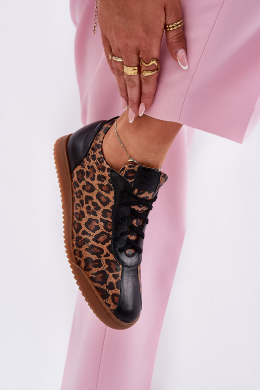 Pele tênis Feminino com padrões de pele de leopardo Laura Messi 2935 cor marrom Pele tênis Feminino com padrões de pele de leopardo Laura Messi 2935 cor marrom