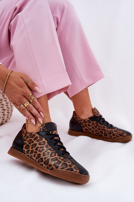 Pele tênis Feminino com padrões de pele de leopardo Laura Messi 2935 cor marrom Pele tênis Feminino com padrões de pele de leopardo Laura Messi 2935 cor marrom