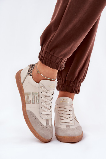 Ténis femininos de couro "Sneakers" com padrão de pele de leopardo CheBello 4640 areia 2