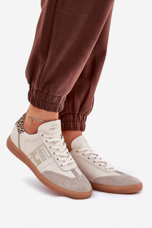 Pele tênis À modalo de tênis Feminino com padrões de pele de leopardo CheBello 4640 bege Pele tênis À modalo de tênis Feminino com padrões de pele de leopardo CheBello 4640 bege