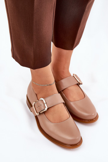 Sapatos femininos de couro com fivelas Laura Messi 2980 areia