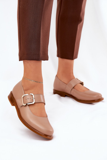 Sapatos femininos de couro com fivelas Laura Messi 2980 areia 2
