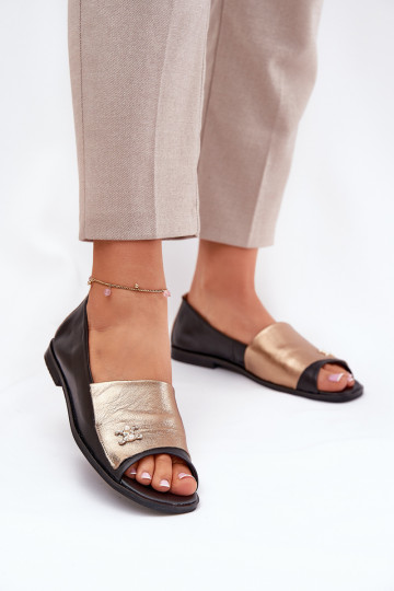 Pele Estilo elegante BailarinasOdkrytymi Palcami Zazoo 1865 ouro-cor preta