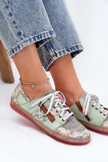 Sapatos de couro femininos Tai turiciejka 06791-09 cor verde claro