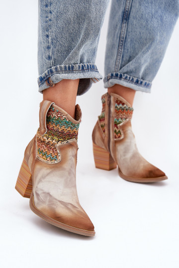 Botins de couro de estilo cowboy com salto decorados com padrão trançado Tai turiciejka 06810-29 em várias cores 2