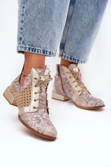 Botins de couro Tai turiciejka 05541-04 cor areia e dourada
