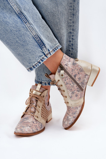 Botins de couro Tai turiciejka 05541-04 cor areia e dourada 2