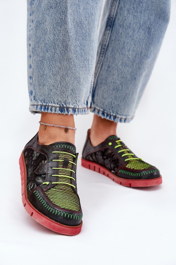 Sapatos de couro femininos com padrão Tai turiciejka 06784-20 cor preta 2