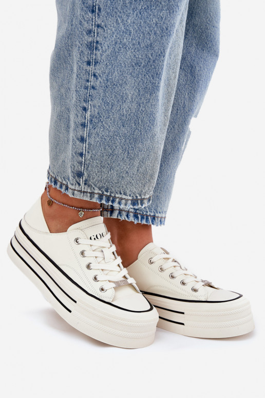 Pele Sapatos de lazer com uma plataforma GOE RR2N4106 cor branca Pele Sapatos de lazer com uma plataforma GOE RR2N4106 cor branca