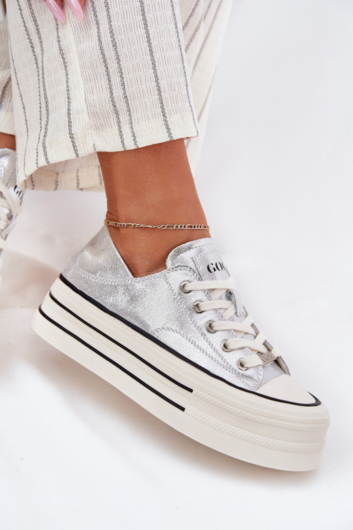 Pele Sapatos de lazer com uma plataforma GOE RR2N4108 cor prata Pele Sapatos de lazer com uma plataforma GOE RR2N4108 cor prata