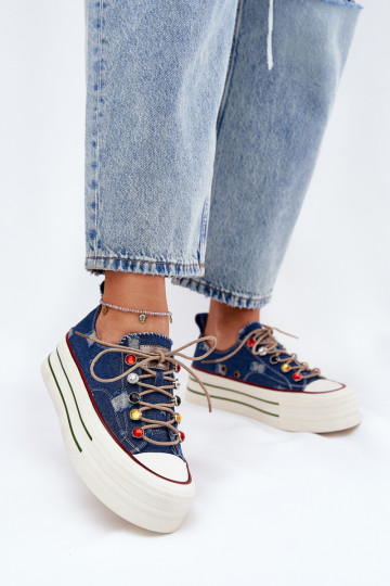 Sapatos de lazer com uma plataforma GOE RR2N4103 azul escuro 2