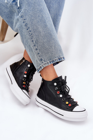 Botas de lazer em couro para mulheres com cano GOE RR2N4101 pretos