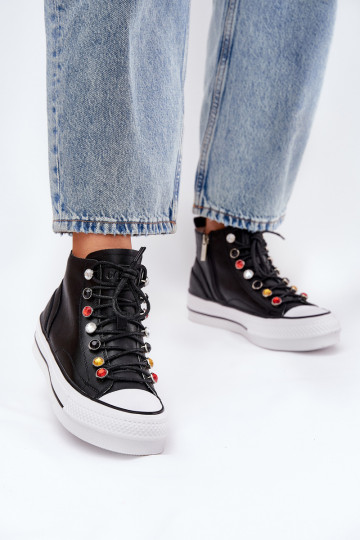 Botas de lazer em couro para mulheres com cano GOE RR2N4101 pretos 2