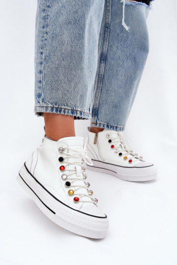 Botas de lazer em couro para mulheres com cano GOE RR2N4102 brancos