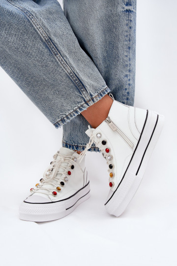 Botas de lazer em couro para mulheres com cano GOE RR2N4102 brancos 2