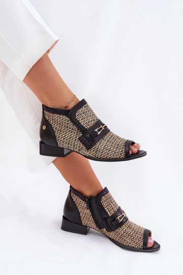 Botins abertos femininos em couro Tai turiciejka 06934-39/00-1 pretos e bege