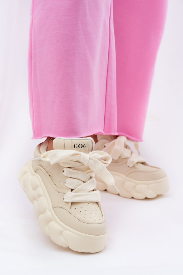 Tênis esportivos femininos em couro com plataforma GOE RR2N4043 bege
