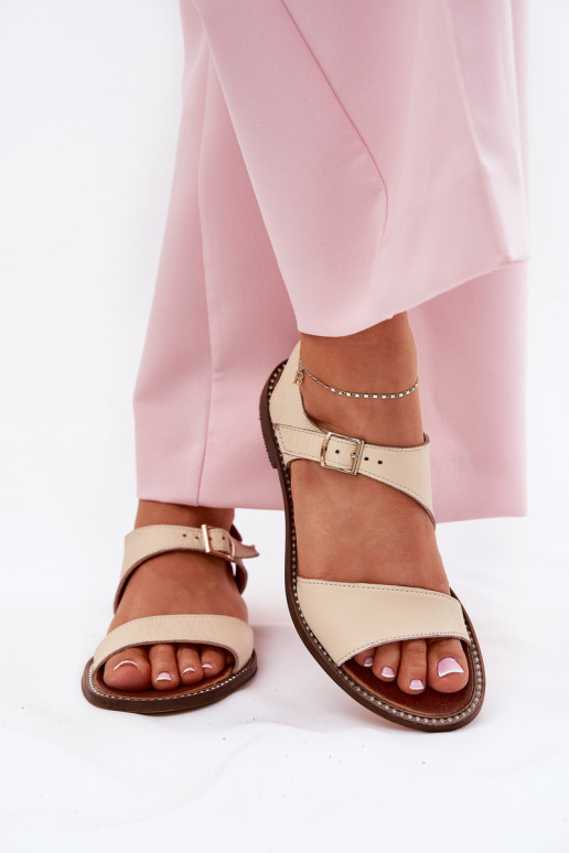 Pele Sandálias rasteiras para mulheres Zazoo 3014 bege Pele Sandálias rasteiras para mulheres Zazoo 3014 bege