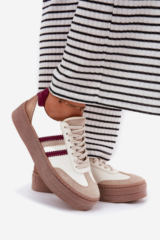 Pele À modalo de tênis Feminino com uma plataforma Zazoo N1234 bege-Borgonha Pele À modalo de tênis Feminino com uma plataforma Zazoo N1234 bege-Borgonha