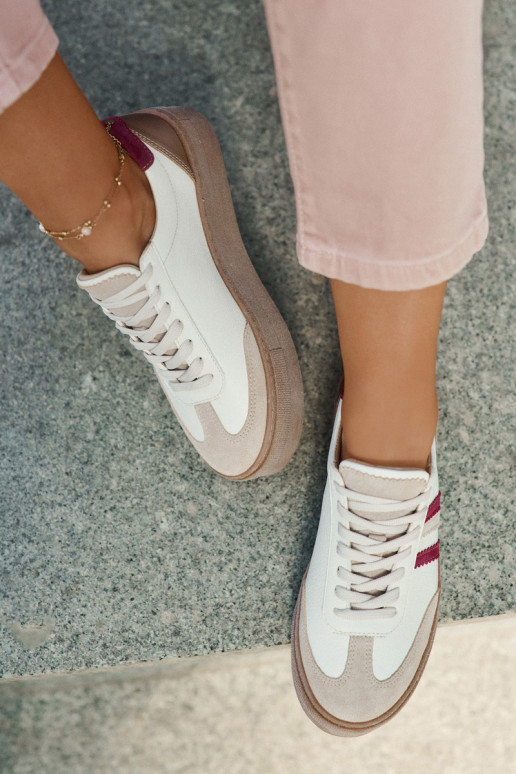 Pele À modalo de tênis Feminino com uma plataforma Zazoo N1234 bege-Borgonha Pele À modalo de tênis Feminino com uma plataforma Zazoo N1234 bege-Borgonha