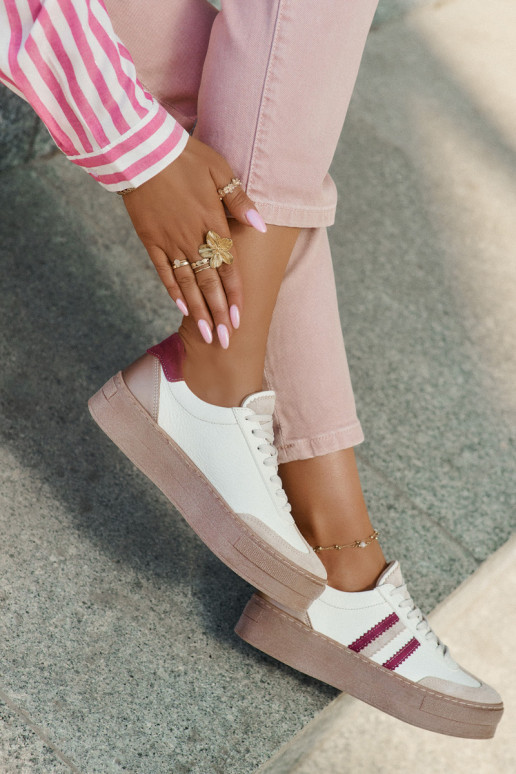 Pele À modalo de tênis Feminino com uma plataforma Zazoo N1234 bege-Borgonha Pele À modalo de tênis Feminino com uma plataforma Zazoo N1234 bege-Borgonha