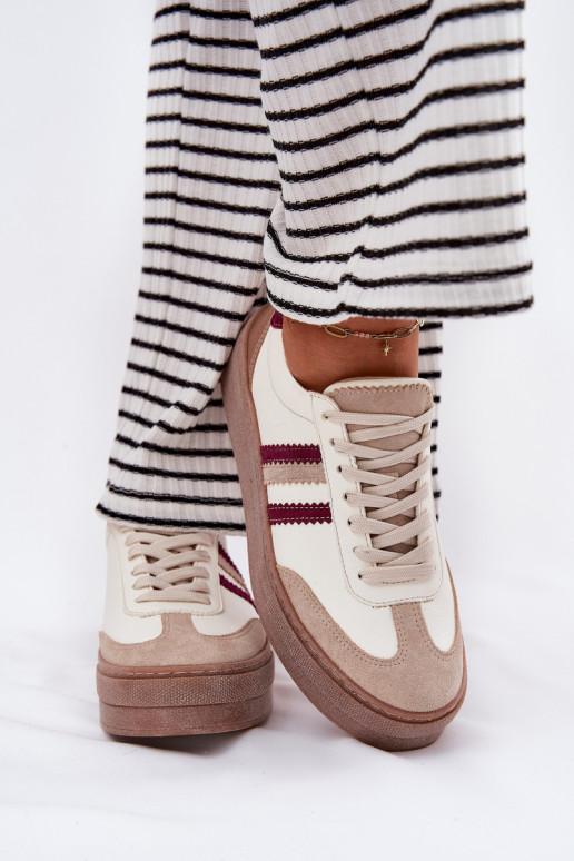 Pele À modalo de tênis Feminino com uma plataforma Zazoo N1234 bege-Borgonha Pele À modalo de tênis Feminino com uma plataforma Zazoo N1234 bege-Borgonha