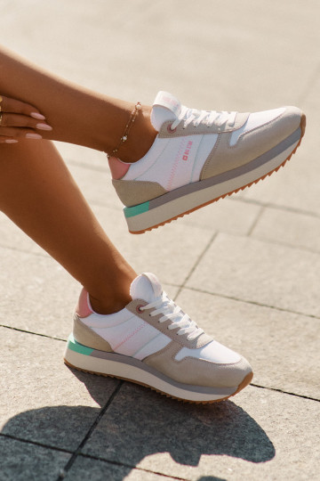 de camurça À modalo de tênis Feminino Big Star RR274A047 HI-POLY SYSTEM bege-cor branca