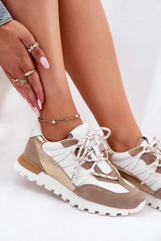 Pele sapato À modalo de tênis Feminino Artiker 56C1738 bege-cor dourada