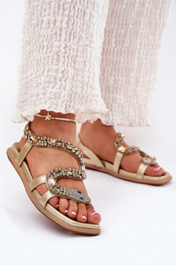Sandalias femininas elegantes de salto baixo com detalhes brilhantes Artiker 56C1365 marrons 2