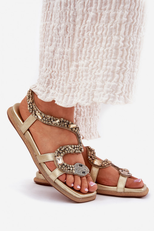 Sandálias femininas Com decoração com imitação de pele de cobra Eko Pele Artiker 56C1362 cor dourada Sandálias femininas Com decoração com imitação de pele de cobra Eko Pele Artiker 56C1362 cor dourada