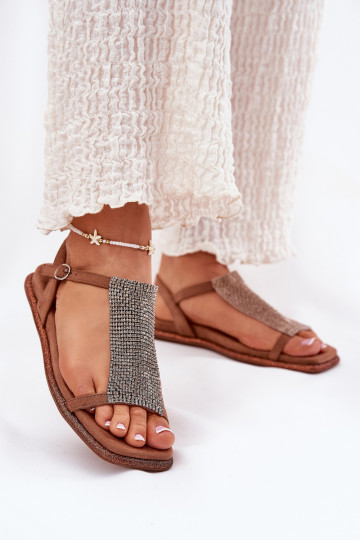 isósceles Estilo elegante Sandálias femininas com olhos brilhantes Artiker 56C1365 cor marrom