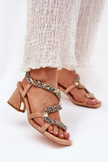 Sandálias femininas de salto alto com olhos brilhantes Artiker 56C1377 bege