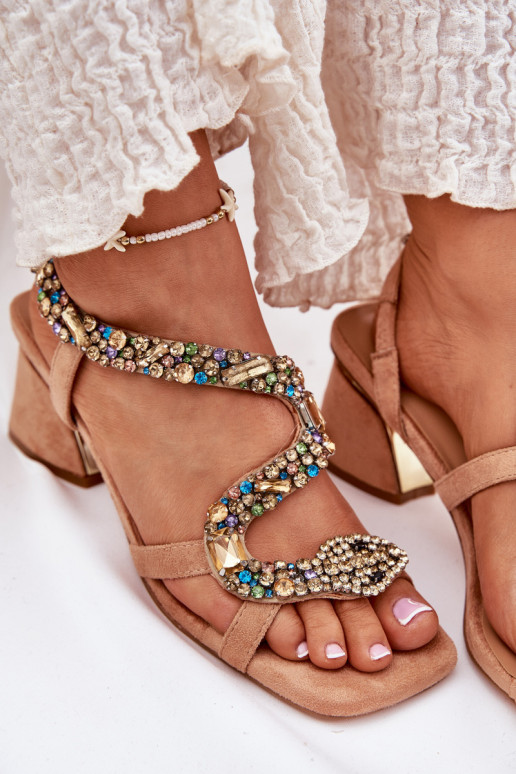 Sandálias femininas de salto alto com olhos brilhantes Artiker 56C1377 bege