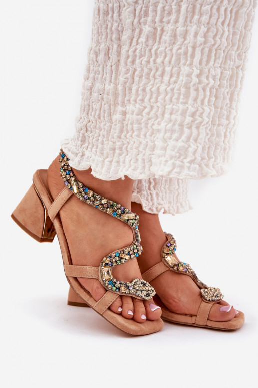 Sandálias femininas de salto alto com olhos brilhantes Artiker 56C1377 bege