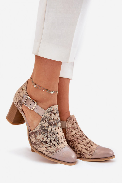 Feminino Pele Botas a céu aberto Tem que serciejka 04962-43 bege-cor dourada