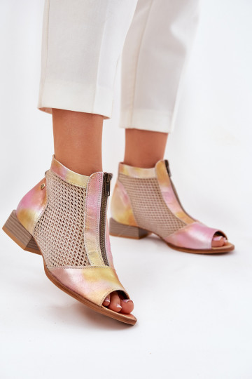 Pele Botas femininas com salto largoOdkrytymi Palcami Tem que serciejka 06413-15 rosa-cor laranja