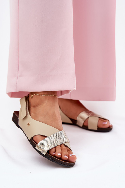 Sandálias femininas com fixadores adesivos Zazoo 40141 bege-cor dourada