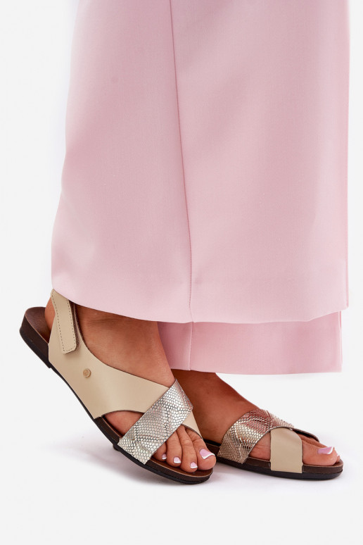 Sandálias femininas com fixadores adesivos Zazoo 40141 bege-cor dourada