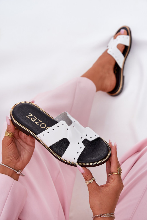 Zazoo 40326 com efeito verniz Feminino Chinelos Com recortes decorativos cor branca Zazoo 40326 com efeito verniz Feminino Chinelos Com recortes decorativos cor branca