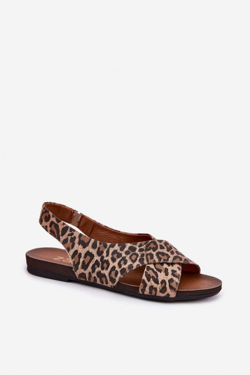sandálias Pele Feminino com padrões de pele de leopardo cor marrom Zazoo 40407