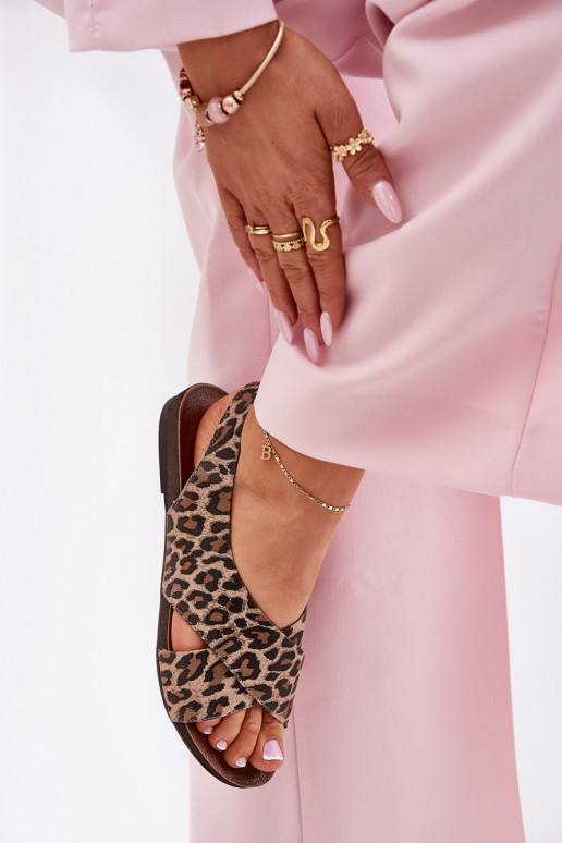 sandálias Pele Feminino com padrões de pele de leopardo cor marrom Zazoo 40407