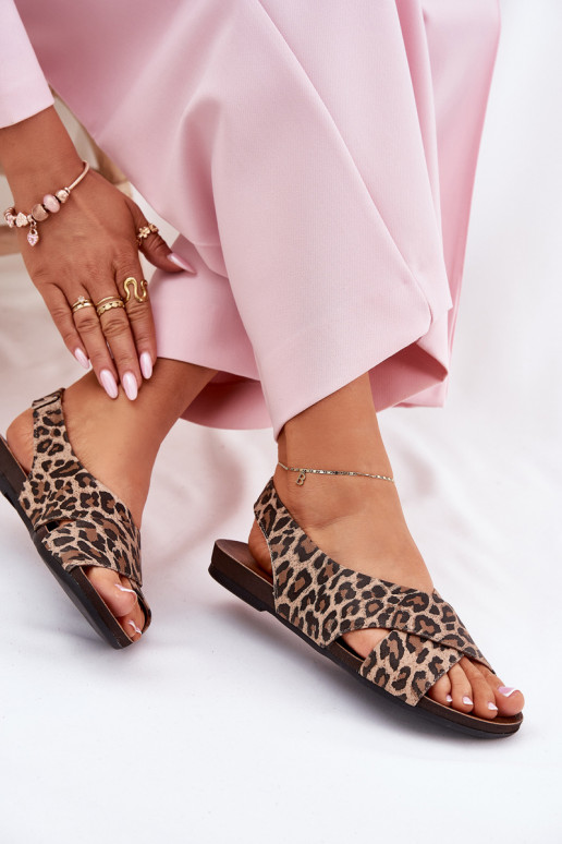 sandálias Pele Feminino com padrões de pele de leopardo cor marrom Zazoo 40407